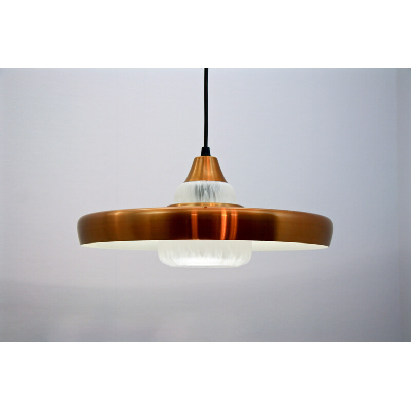 Large Dutch pendant in frosted glass and brass - 1960s