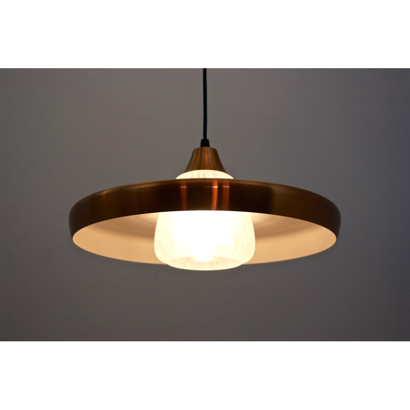 Large Dutch pendant in frosted glass and brass - 1960s