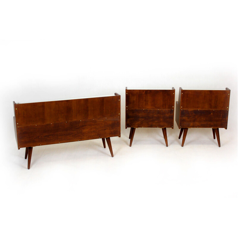 Set of 3 mid-century wood night stands, Czechslovakia 1960s