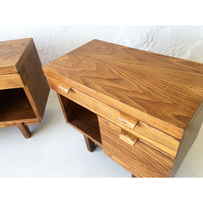 Pair of vintage night stands with drawers and compartment, 1970s