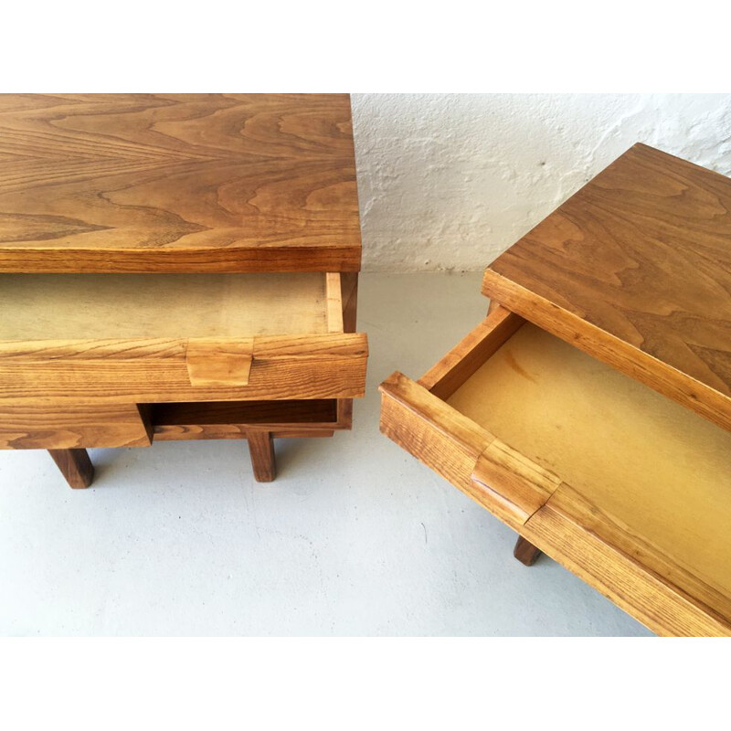 Pair of vintage night stands with drawers and compartment, 1970s