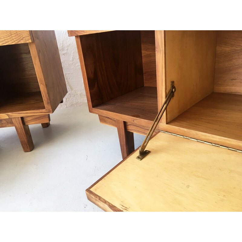 Pair of vintage night stands with drawers and compartment, 1970s