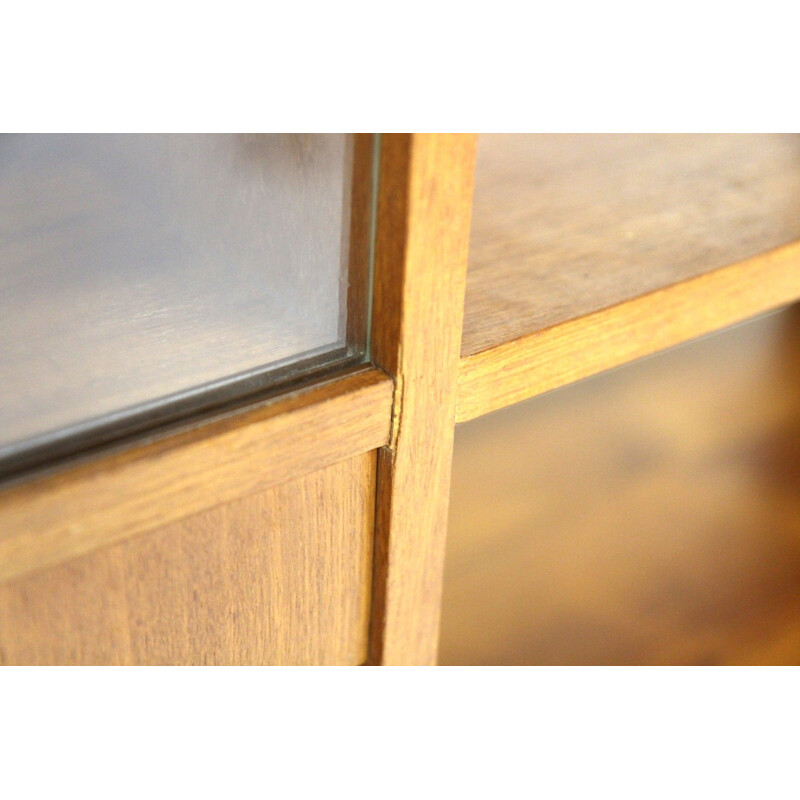 Vintage teak bookcase with sliding glass doors, Sweden 1960