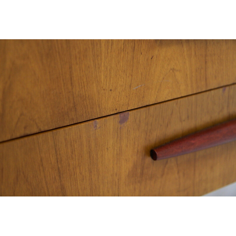 Vintage teak desk with beech legs and handles by Bröderna Gustafssons Träindustri, Sweden 1950