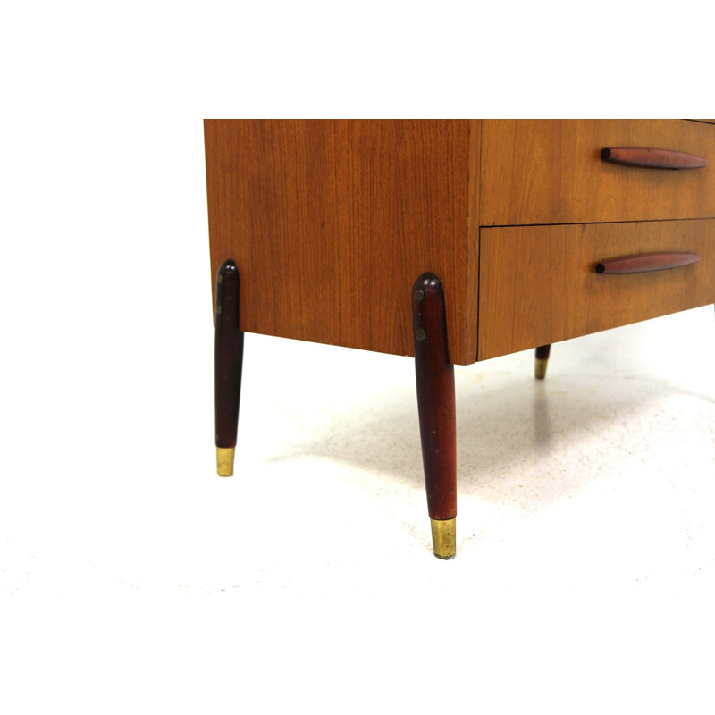 Vintage teak desk with beech legs and handles by Bröderna Gustafssons Träindustri, Sweden 1950