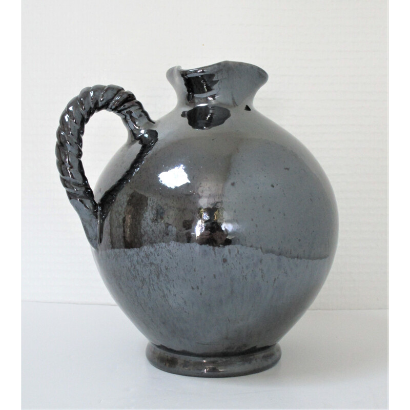 Jarra de cerámica vintage con esmalte negro perlado de Reinhold Rieckmann