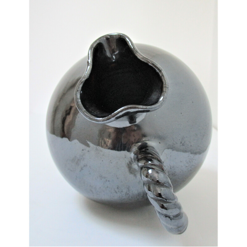 Vintage-Krug aus Keramik mit schwarzer Perlmuttglasur von Reinhold Rieckmann