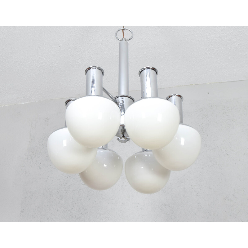 Mid century opaline and chrome Italian chandelier