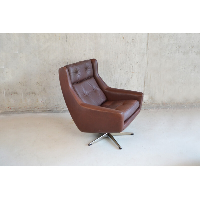 Danish armchair in dark brown leather - 1970s