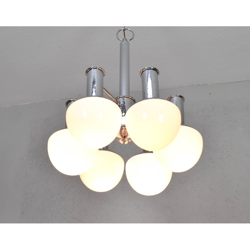 Mid century opaline and chrome Italian chandelier