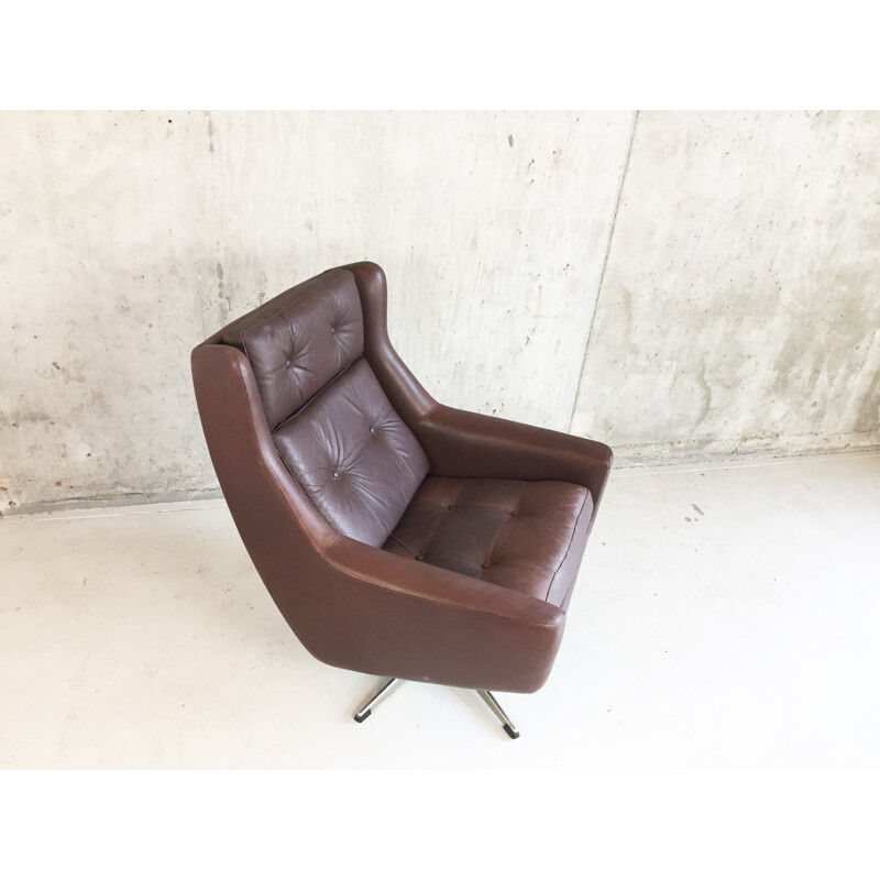 Danish armchair in dark brown leather - 1970s