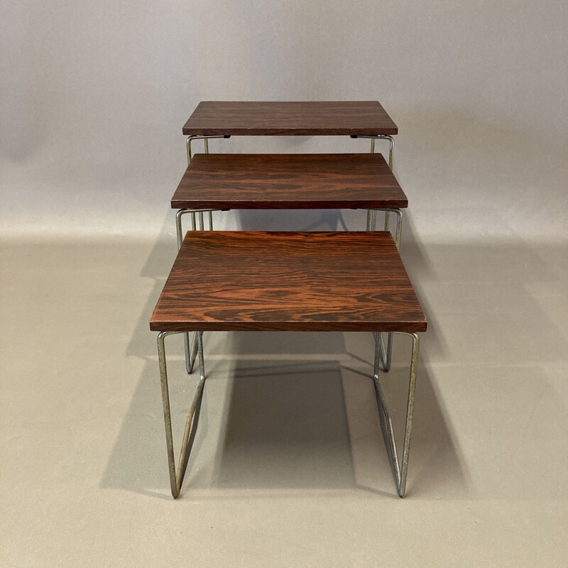 Vintage metal and rosewood nesting tables, 1950