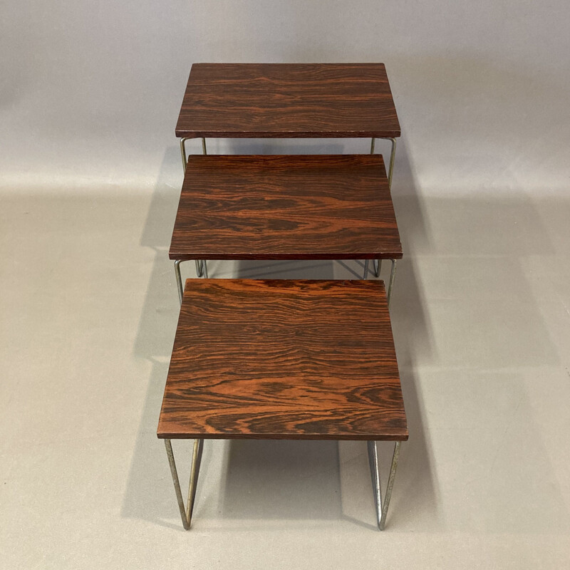Vintage metal and rosewood nesting tables, 1950