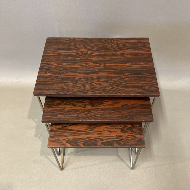 Vintage metal and rosewood nesting tables, 1950