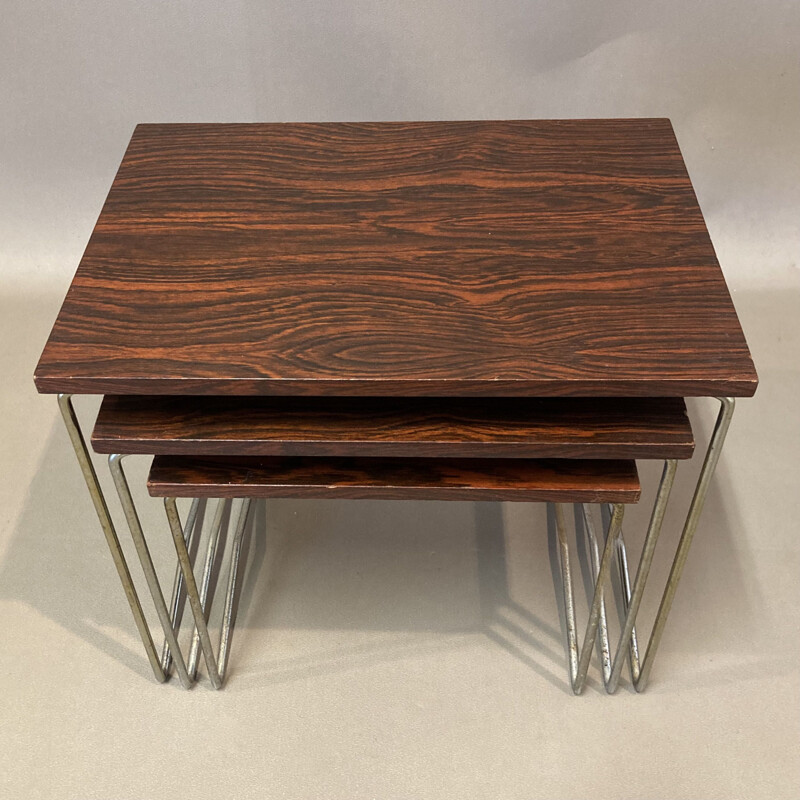 Vintage metal and rosewood nesting tables, 1950