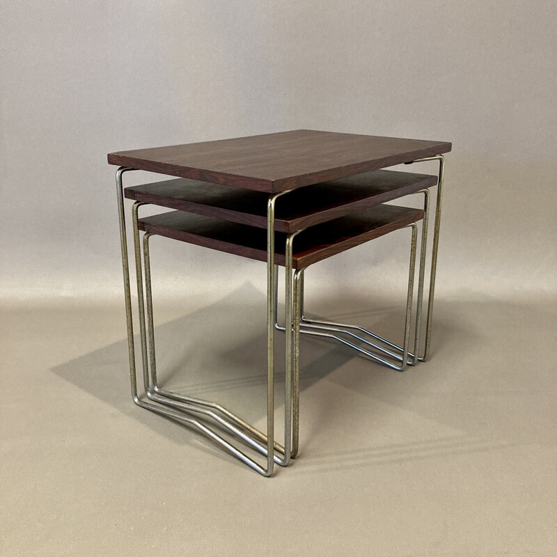 Vintage metal and rosewood nesting tables, 1950