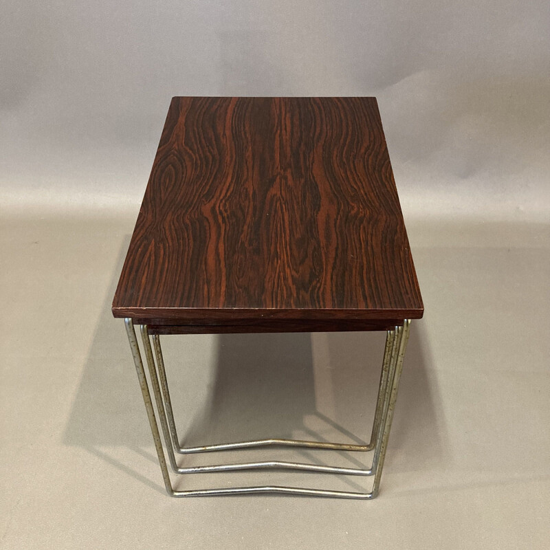 Vintage metal and rosewood nesting tables, 1950