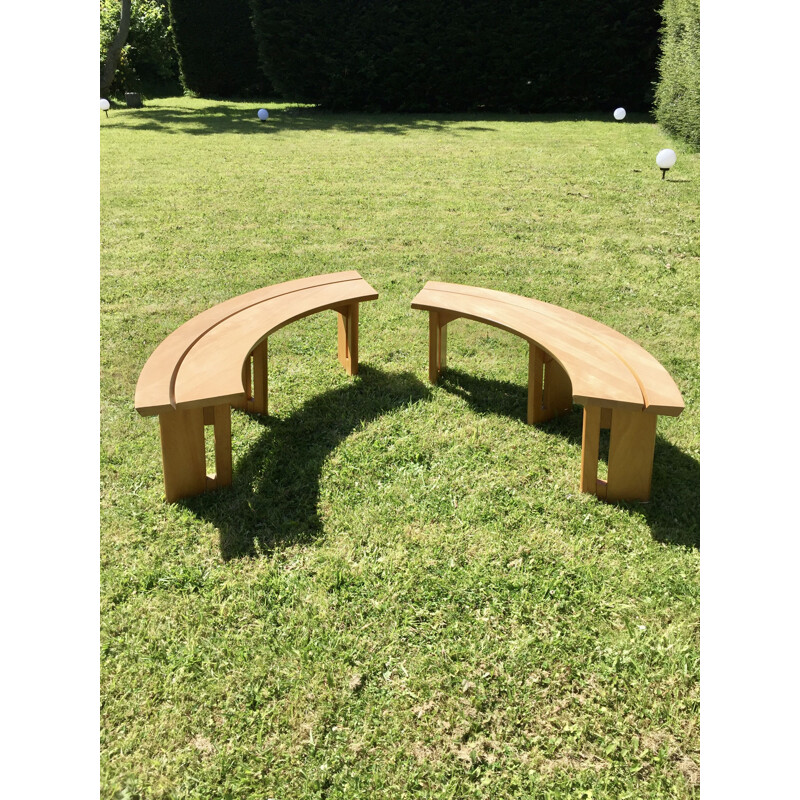 Pair of vintage solid elmwood benches, 1970