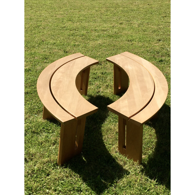 Pair of vintage solid elmwood benches, 1970