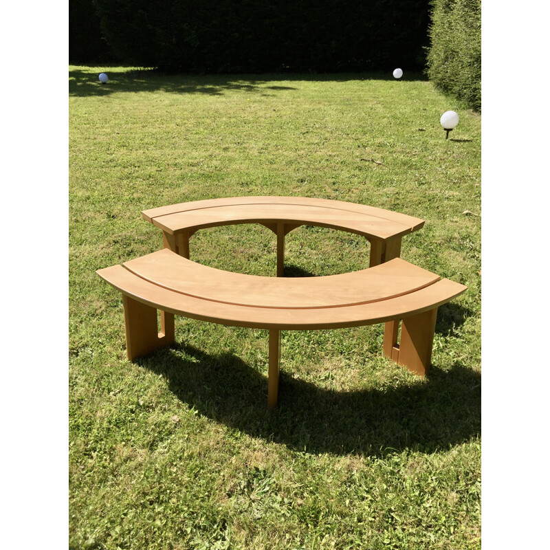 Pair of vintage solid elmwood benches, 1970