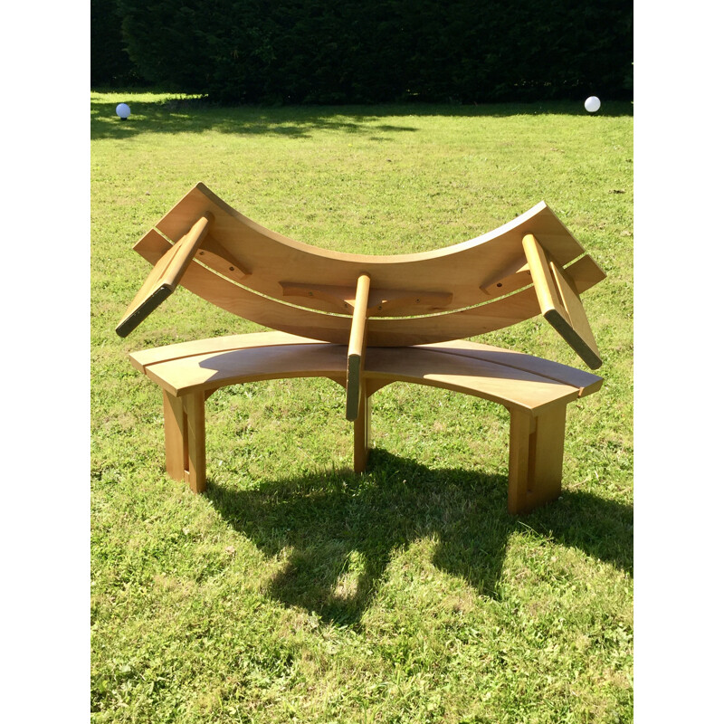 Pair of vintage solid elmwood benches, 1970