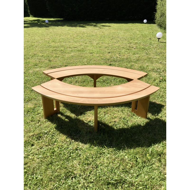 Pair of vintage solid elmwood benches, 1970