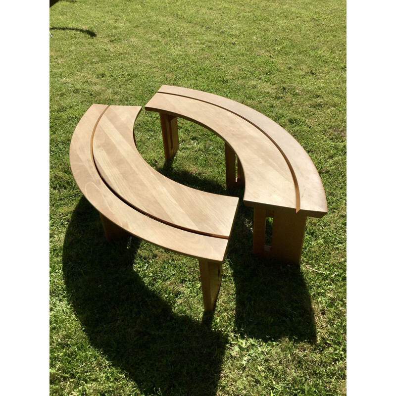 Pair of vintage solid elmwood benches, 1970