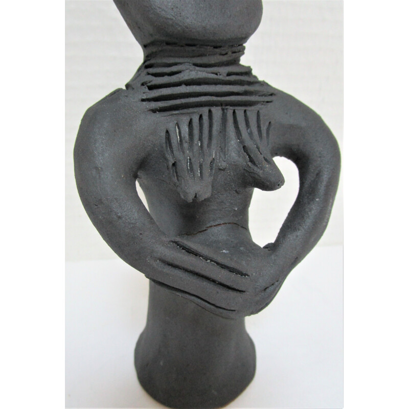 Sculpture vintage une femme enceinte en argile modelé, 1980
