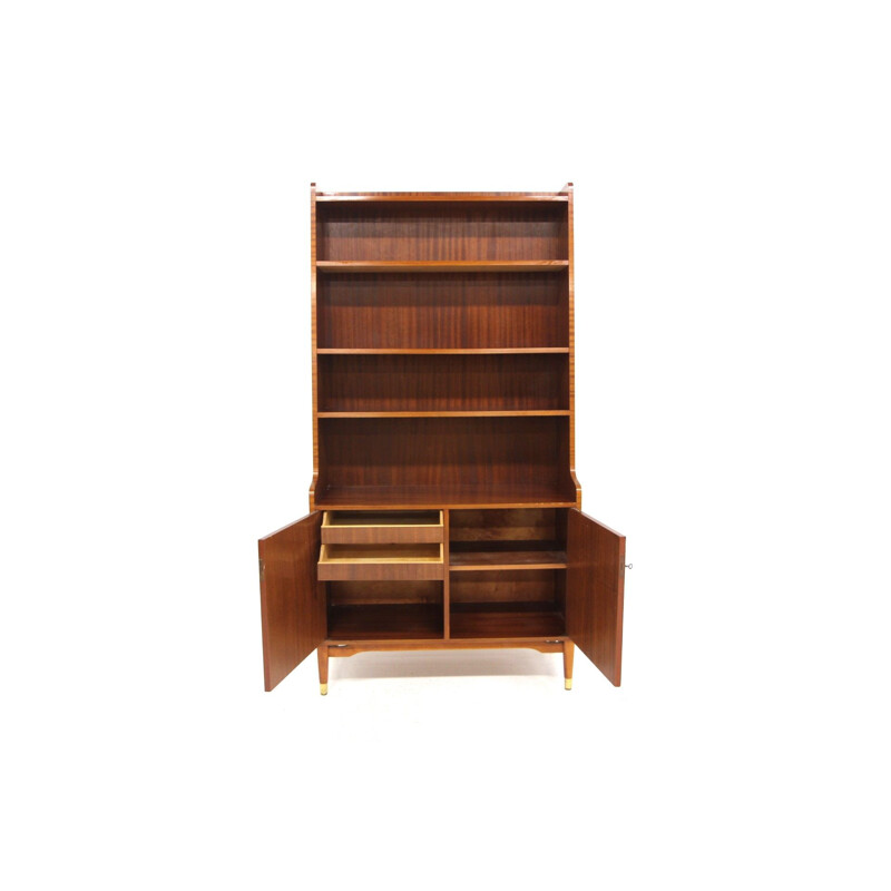 Vintage mahogany and beech bookcase, Sweden 1950