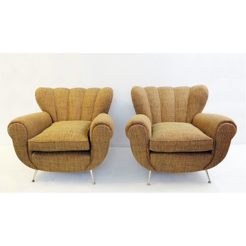 Pair of Italiens armchairs with brass feet - 1950s