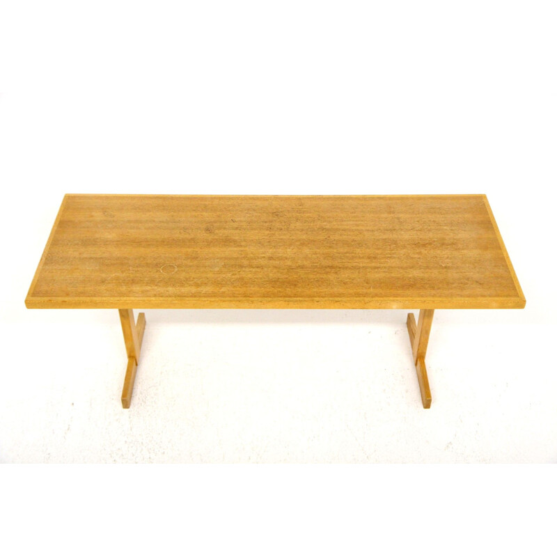 Vintage oak coffee table with glass circle, Sweden 1960