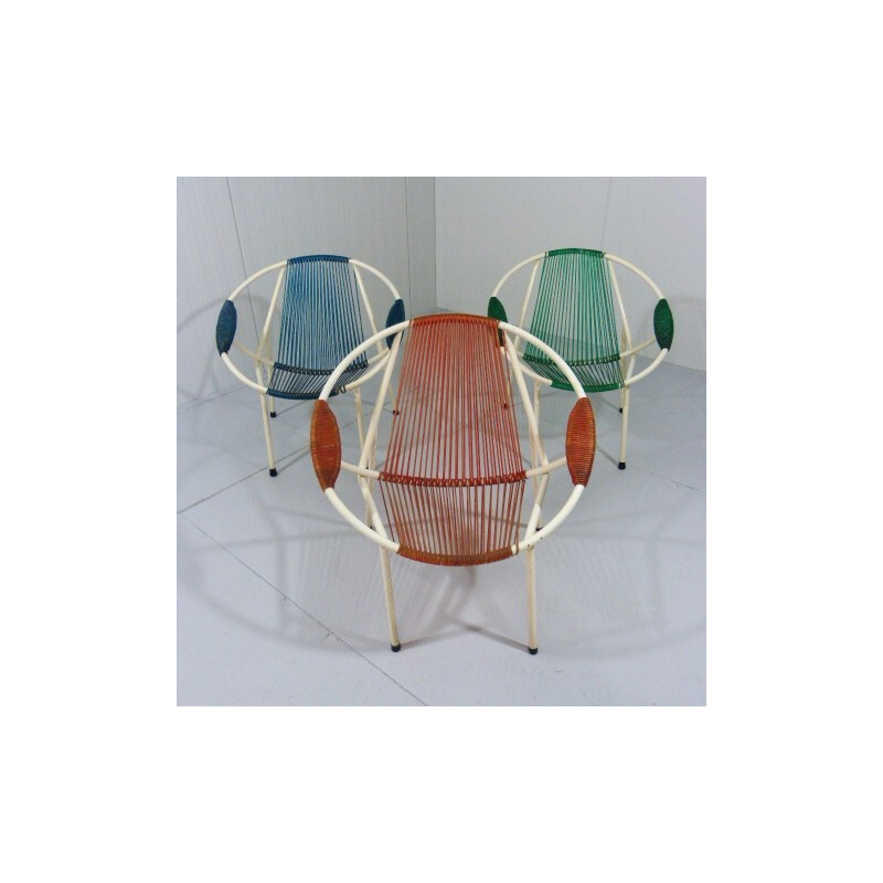 Suite of 3 garden armchairs - 1950s