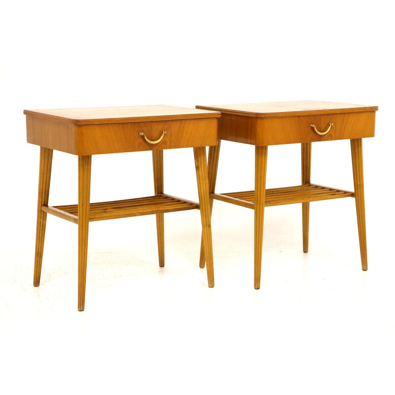 Pair of vintage elmwood night stands, Sweden 1950