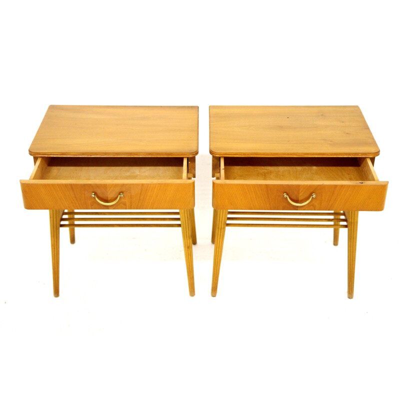 Pair of vintage elmwood night stands, Sweden 1950