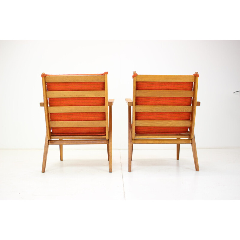 Paire de fauteuils vintage en tissu et bois, Tchèque 1960