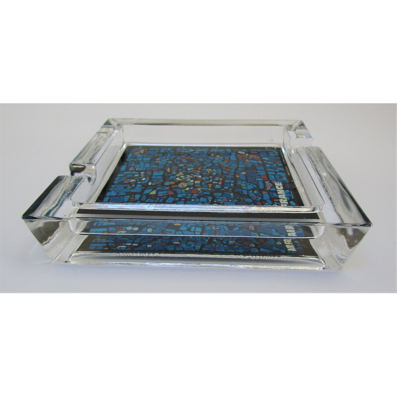 Vintage Air-France advertising ashtray in blue glass, 1973