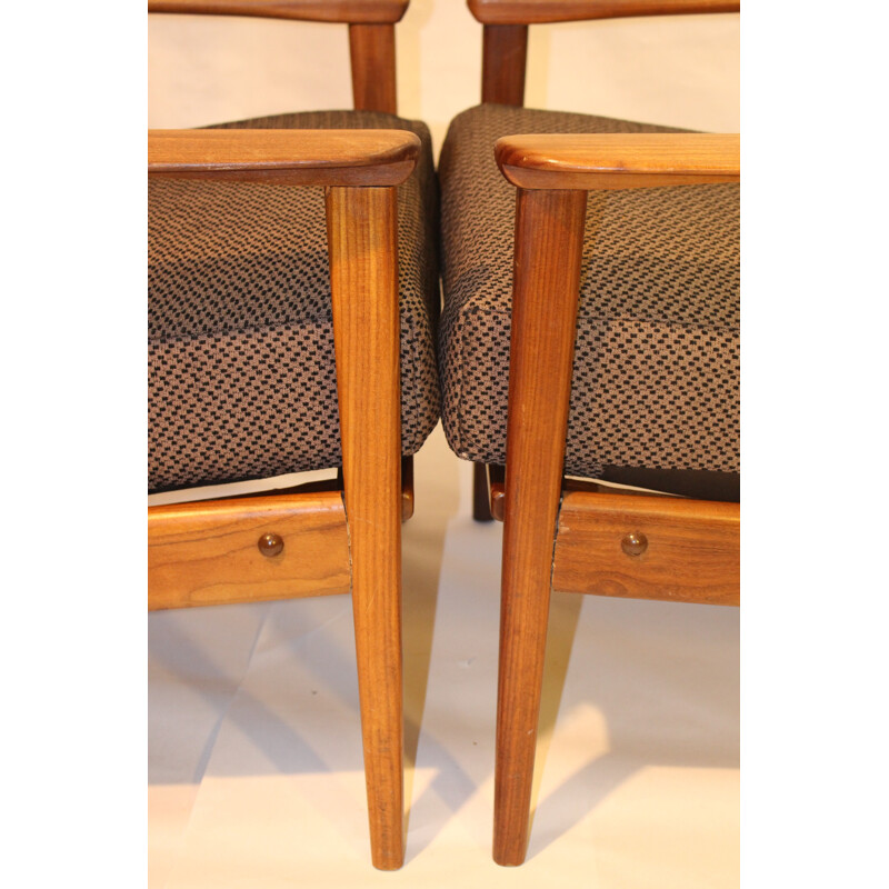Paire de fauteuils scandinaves en teck et tissu Kenzo - 1960