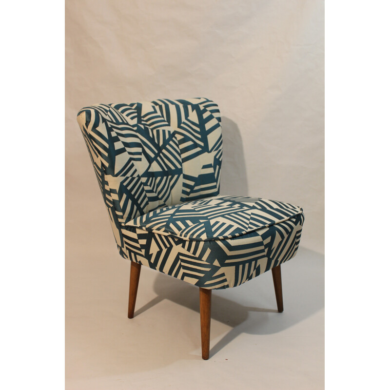 Restored cocktail chair with patterned fabric - 1950s