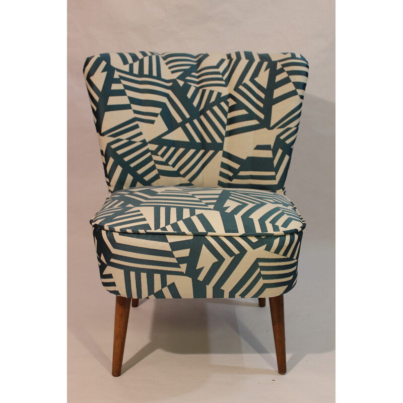 Restored cocktail chair with patterned fabric - 1950s