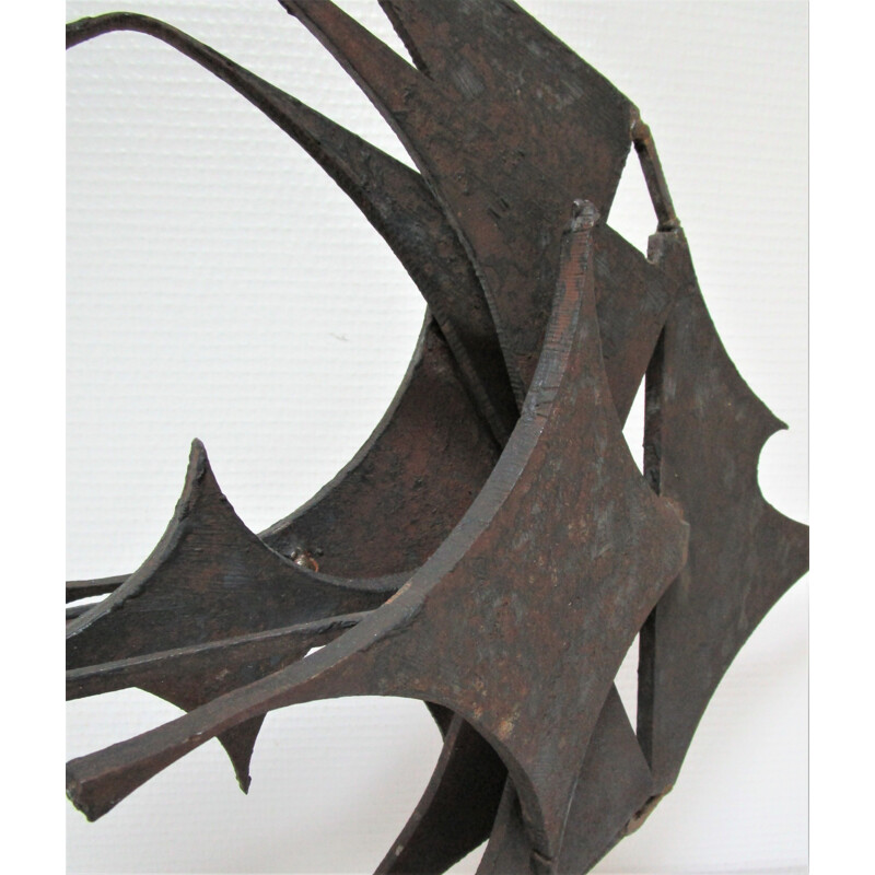 Sculpture de poisson vintage en acier patiné, 1970