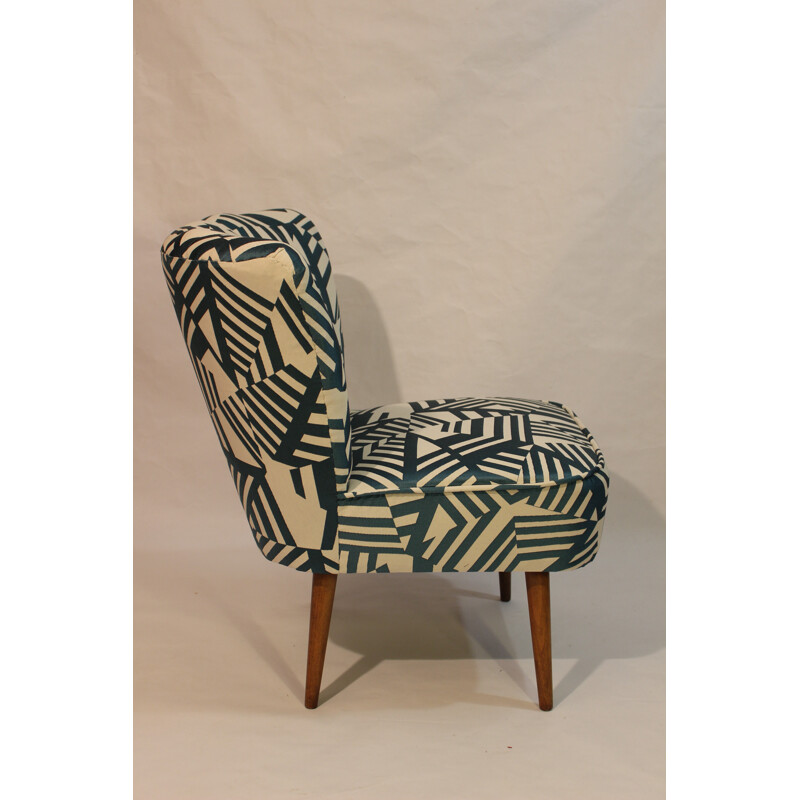 Restored cocktail chair with patterned fabric - 1950s