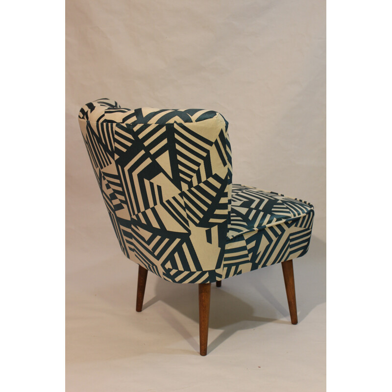 Restored cocktail chair with patterned fabric - 1950s