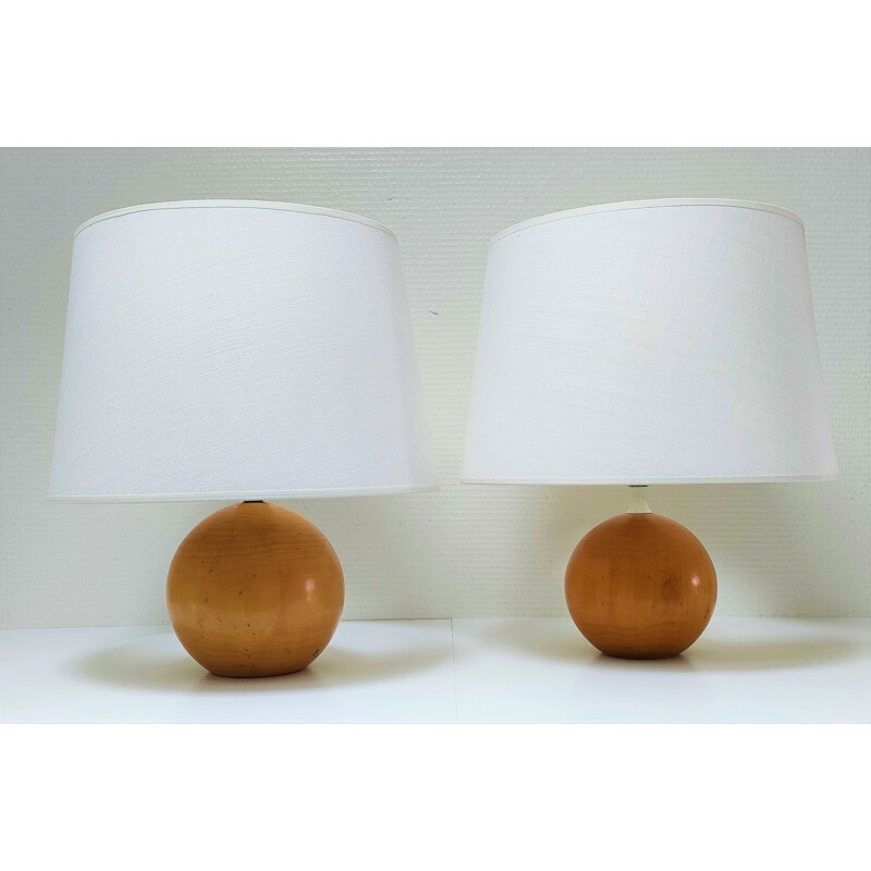 Pair of vintage solid wood ball lamps by Imt, Italy 1980-1990