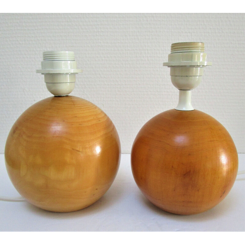 Pair of vintage solid wood ball lamps by Imt, Italy 1980-1990