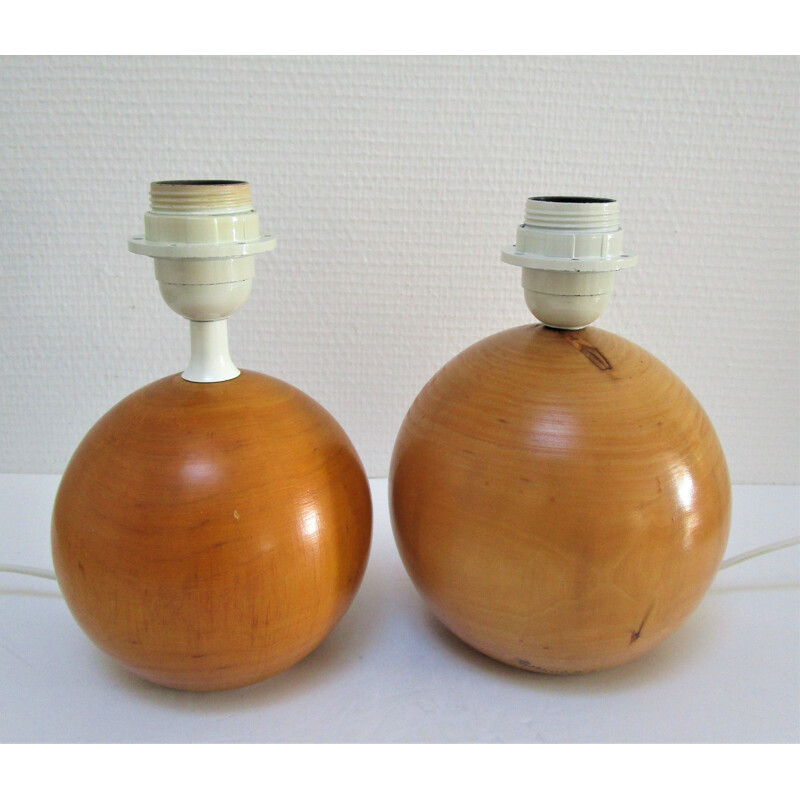 Pair of vintage solid wood ball lamps by Imt, Italy 1980-1990