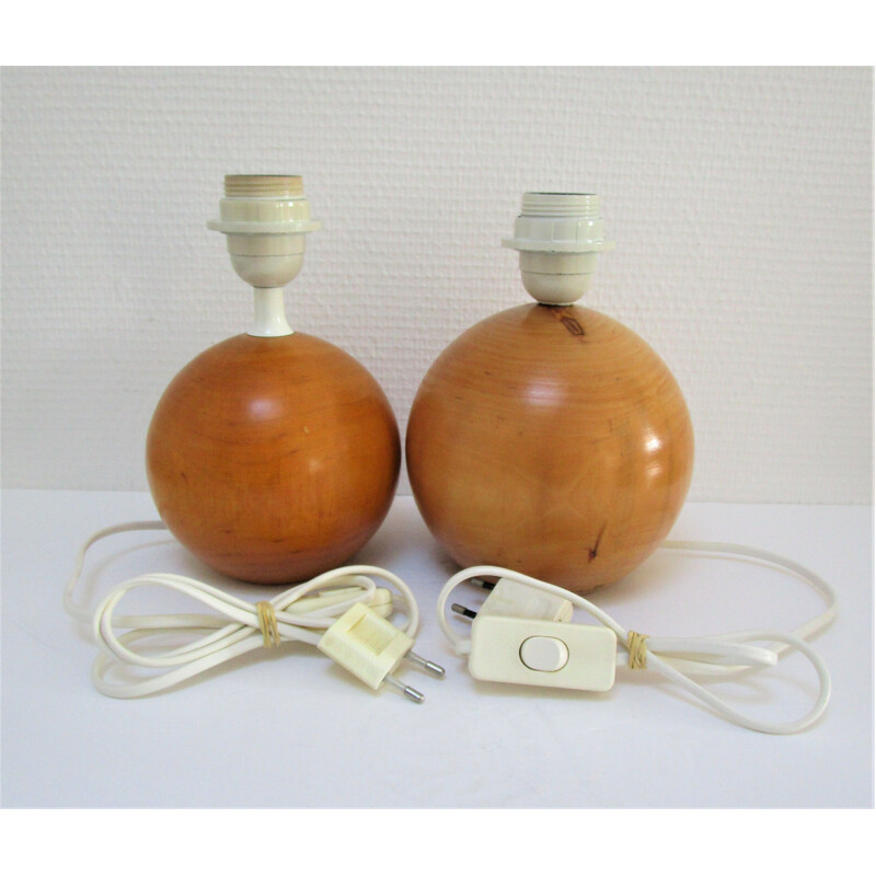 Pair of vintage solid wood ball lamps by Imt, Italy 1980-1990