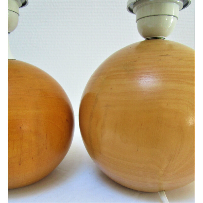 Pareja de lámparas de bola de madera maciza vintage de Imt, Italia 1980-1990