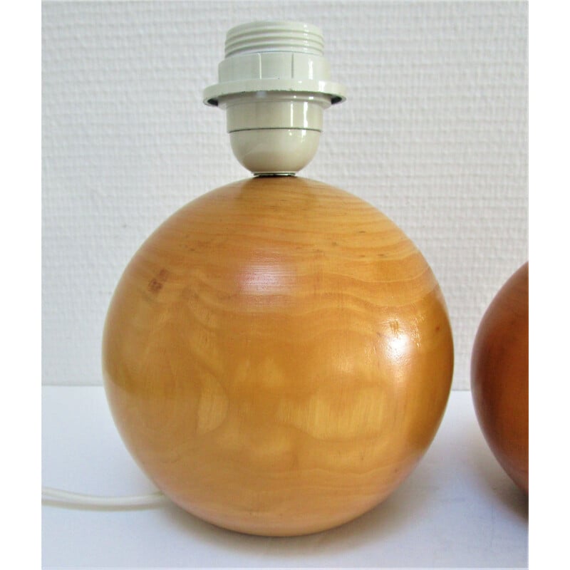 Pareja de lámparas de bola de madera maciza vintage de Imt, Italia 1980-1990
