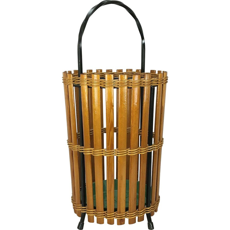 Vintage umbrella stand in wood and metal, 1960s