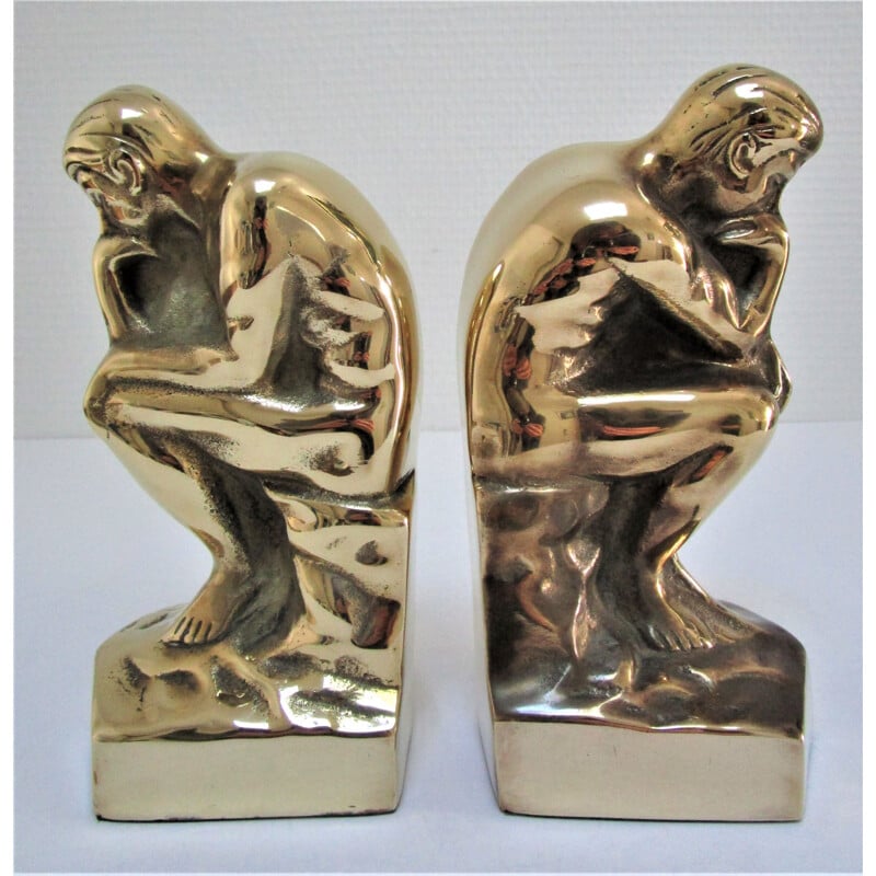 Pair of vintage bookends "The Thinker" in brass, 1980